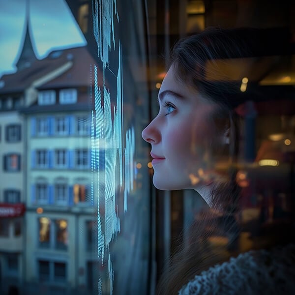Woman looking at a digital screen. Woman looking at a digital screen.